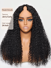 EasiContour™ V Part Minimal Glueless Curly Glueless Wig With Invisi Drawstring 100% Human Hair 150% Density