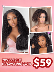 [Down to $69] 7x5 Bye-Bye Knots Wig Blonde with Brown Root Straight & Natural Black Short Curly Bob Wig