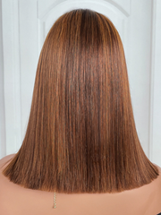Toffee Brown With Piano Highlights Blunt Cut 13x5 T Part Bob Wig