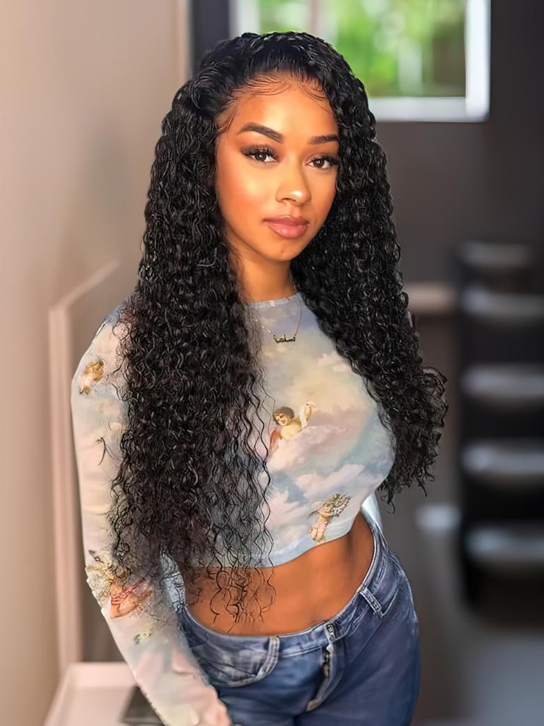 [22"=$97] Middle Part Lace Kinky Curly Wigs Natural Hairline Glueless Wigs 150% Density