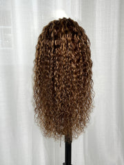 24'' Honey Blonde Highlighted 13x4 Transparent Lace Front Water Wave Wig 180% Density