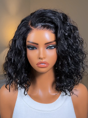 [ 220% Density ] Bye-Bye Slip? 6X4 Glueless Lace "C" Side Part Loose Wavy Bob 220% High Density Drawstring Wig For Beginners