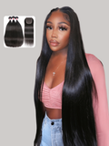 Petaluxe Hair 3 Bundles Peruvian Straight Hair Weft With HD Closure