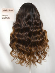 13x4 Bye Bye Slip? Lace Frontal Dark to Brown Ombre with Caramel Blonde Ends Yaki Body Wave Glueless Wig
