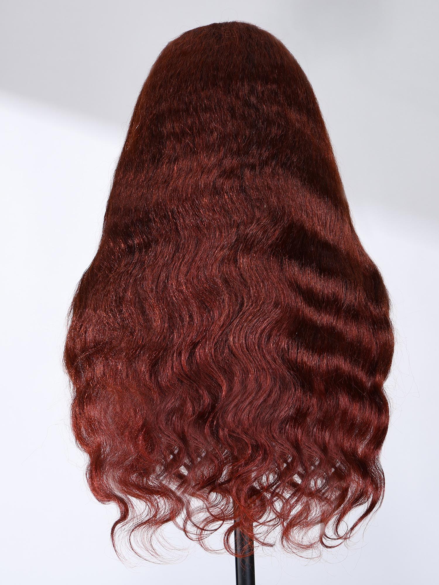 13x4 Lace Front Yaki Body Wave Reddish Brown Wig