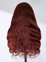 13x4 Lace Front Yaki Body Wave Reddish Brown Wig