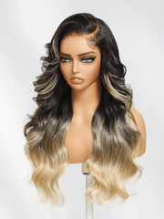 Black to Blonde Ombre Wig With Side Part Face Framing Layers