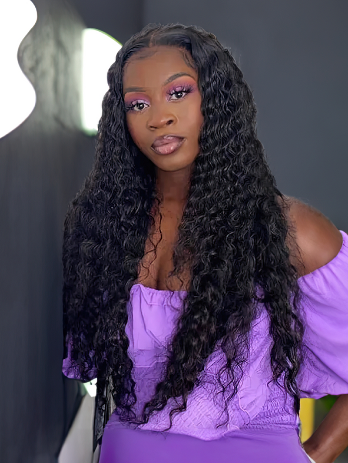 Petaluxe [18"=$39.9] Glueless V Part Water Wave Natural Looking Wig With No Leave-Out