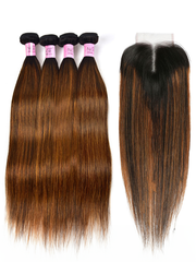 4 Bundles Balayage Ombre Straight Human Hair With Lace Closure #1B/30 Ombre Balayage Human Hair
