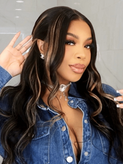 7x5 Bye Bye Knots? Glueless Lace Wig Black With Blonde Highlights Body Wave Wig
