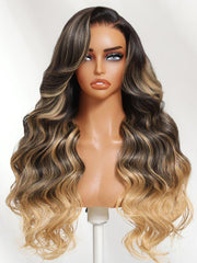 Bye-Bye Knots? Black With Blonde Highlights 7x5 Lace Loose Wave Wig With Face Framing Layers