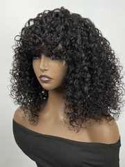 Tousled Curly Short Black Glueless Wig With Bangs
