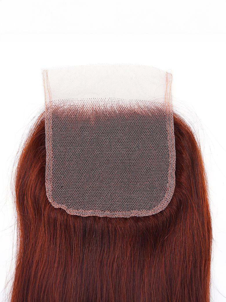 Dark Auburn Straight Remy Human Hair 3 Bundles With Closure Deal