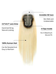 3.5x5.5 HD Lace Blonde Ombre Straight Clip On Hair Topper