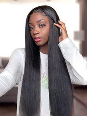 Breathable 360 Lace Wig Pre Plucked Straight Human Hair Wig Natural Hairline