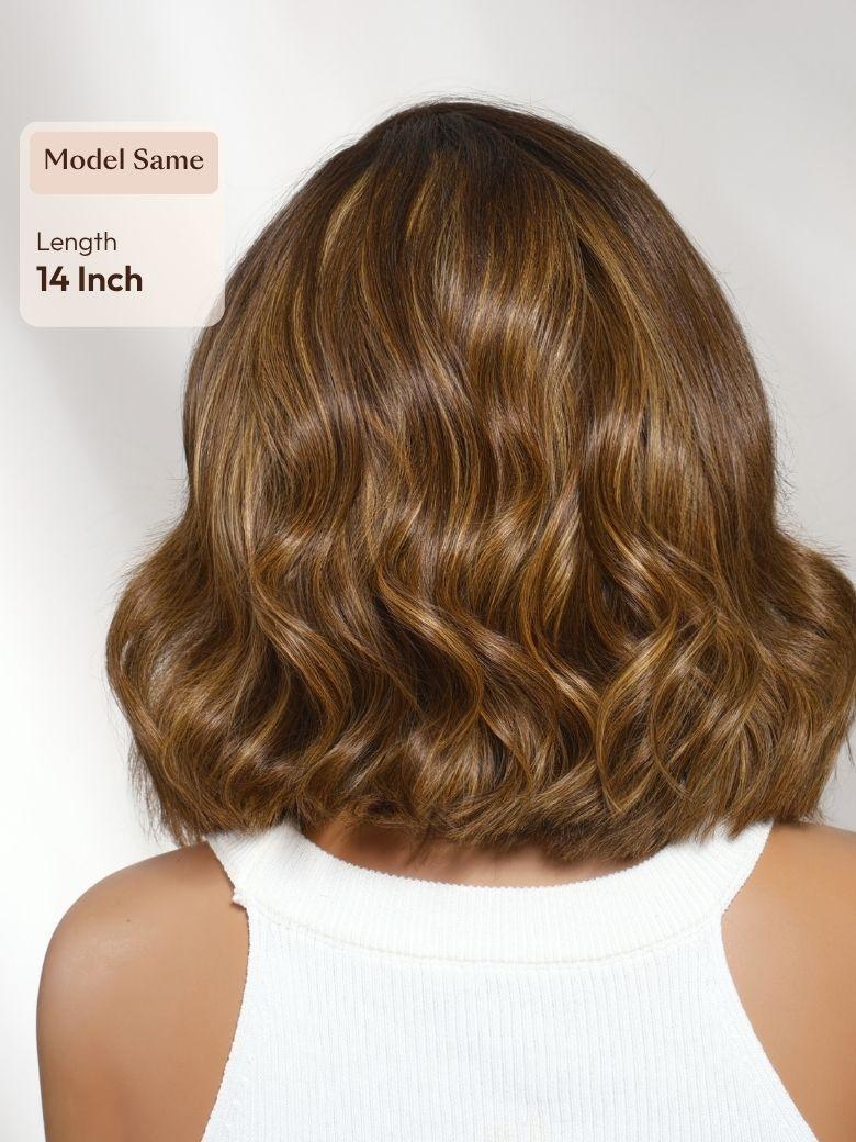 13x4 Pre-Everything? Lace Frontal Brown With Honey Blonde Face-Framing Highlights Wavy Bob Drawstring Wig