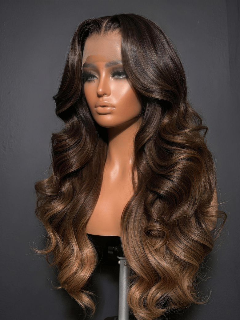 360 HD Lace Pre-plucked Luxury Raw Virgin Hair Chocolate Brown to Caramel Honey Blonde Ombre Body Wave Wig