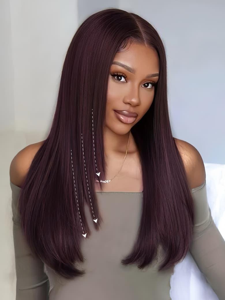 13x4 Lace Frontal Black Cherry Layered Straight Pre-Everything Wig 150% Bouncy Density