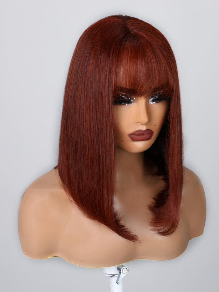 Petaluxe 4x0.75 Lace Part Reddish Brown Inverted Bob Wig With Bangs