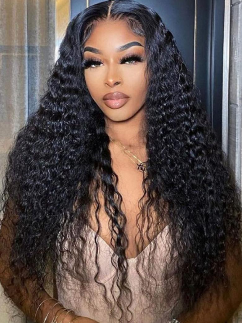 200% Density Natural Curly Clear HD Glueless Lace Wig Human Hair 13x4 Frontal Wig