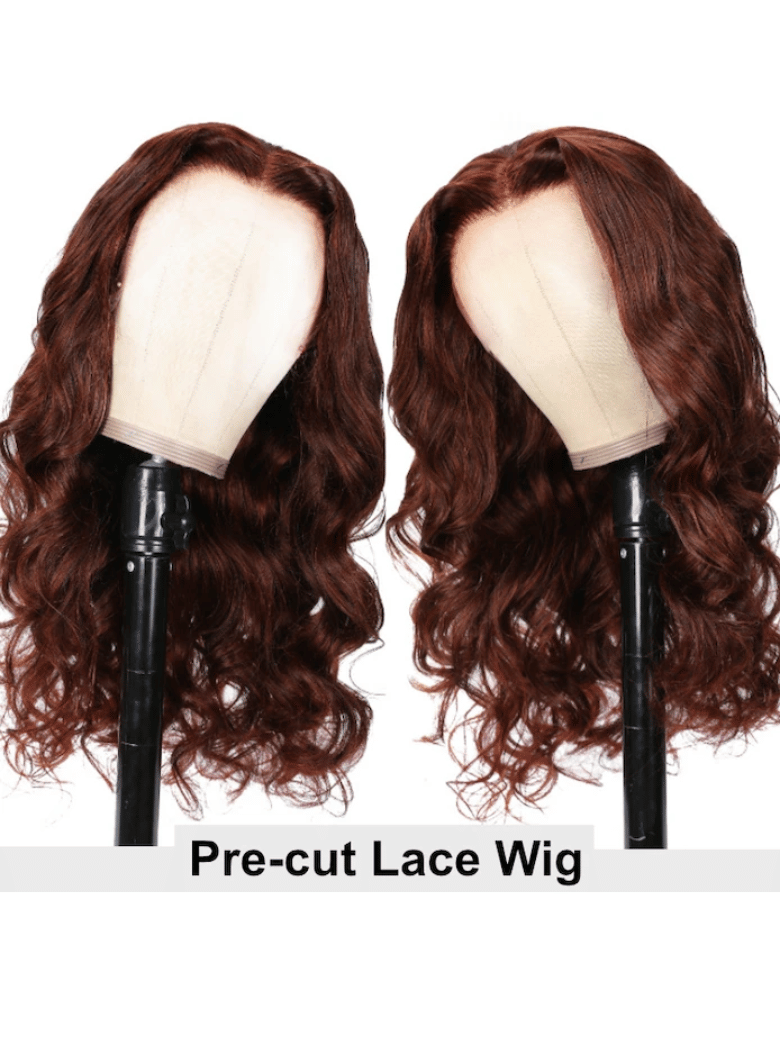 Reddish Brown Put On And Go 4x4 Body Wave Wig Glueless Pre Cut Lace Quick & Easy With Breathable Cap Air Wig