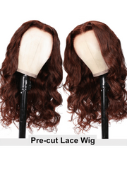 Reddish Brown Put On And Go 4x4 Body Wave Wig Glueless Pre Cut Lace Quick & Easy With Breathable Cap Air Wig