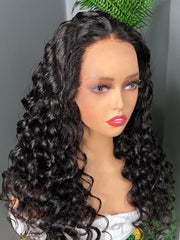 Loose Deep Wave Natural Black 13x4 Lace Front Pre Plucked Wig With Baby Hair Wig