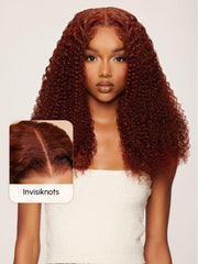 7x5 Bye Bye Knots Wig Glueless Lace Reddish Brown Curly Wig With Bleached Knots Bouncy 150% Density