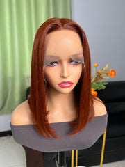 Dark Auburn Brown Long Sleek Bob 13x4 Lace Front Wig