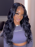 Petaluxe Body Wave Real Black Hair Wigs 13x4 Lace Front Wig 180% Density Pre-plucked Human Hair Wigs with Baby Hair
