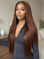 7x5 Bye Bye Slip? Lace Auburn/Red Brown Yaki Straight Wig with Invisi Drawstring