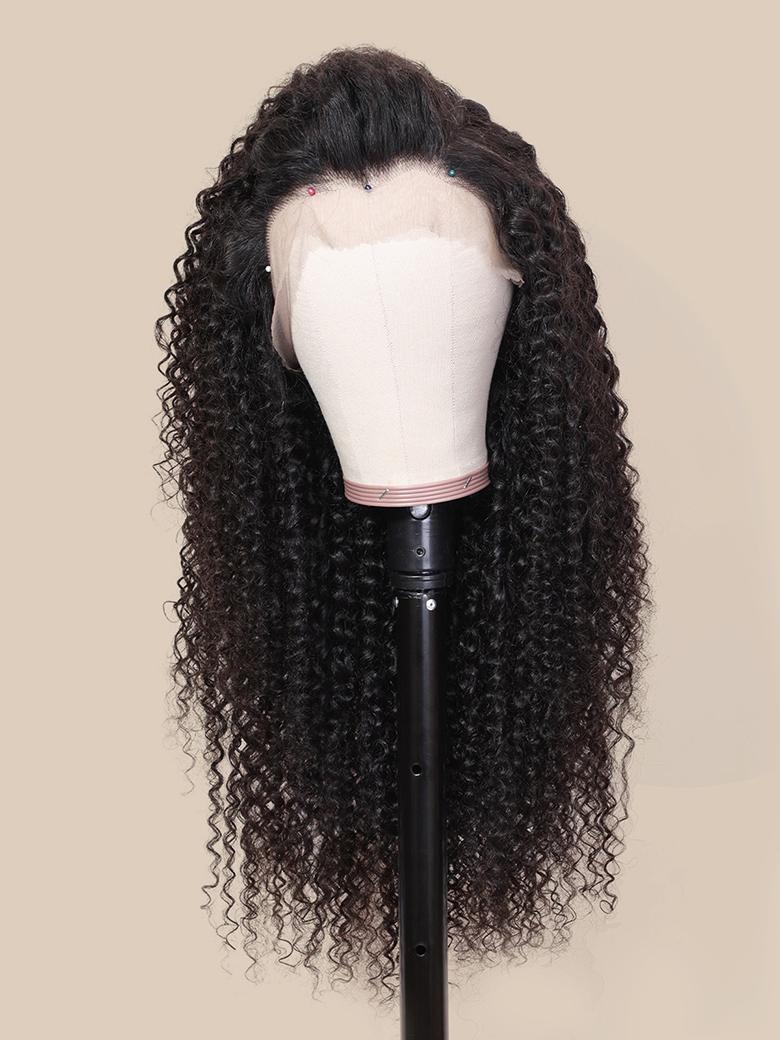 [Weekend Sale] Transparent Lace 13x4 Curly Black Natural Wig Durable & Versatile Styling 180% Density