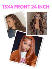 [All 24"=$149] 200%/ 180% Density 13x4 Front Lace Chocolate Brown/ Honey Highlights/ Burnt Orange Wigs