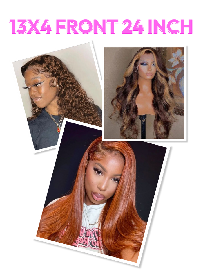 Petaluxe [All 24"=$149] 200%/ 180% Density 13x4 Front Lace Chocolate Brown/ Honey Highlights/ Burnt Orange Wigs