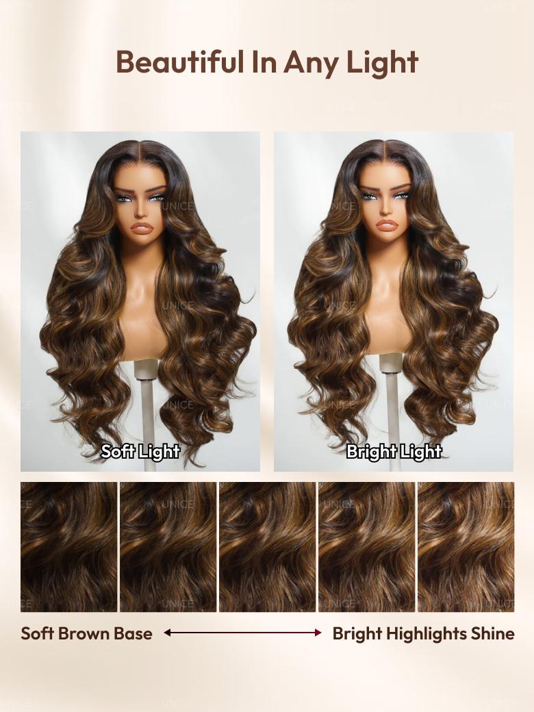 All $129 Balayage Highlights 13x4/7x5 Body Wave Wig Shadow Root Blonde Highlight Bouncy 150% Density