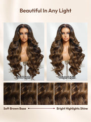 All $129 Balayage Highlights 13x4/7x5 Body Wave Wig Shadow Root Blonde Highlight Bouncy 150% Density