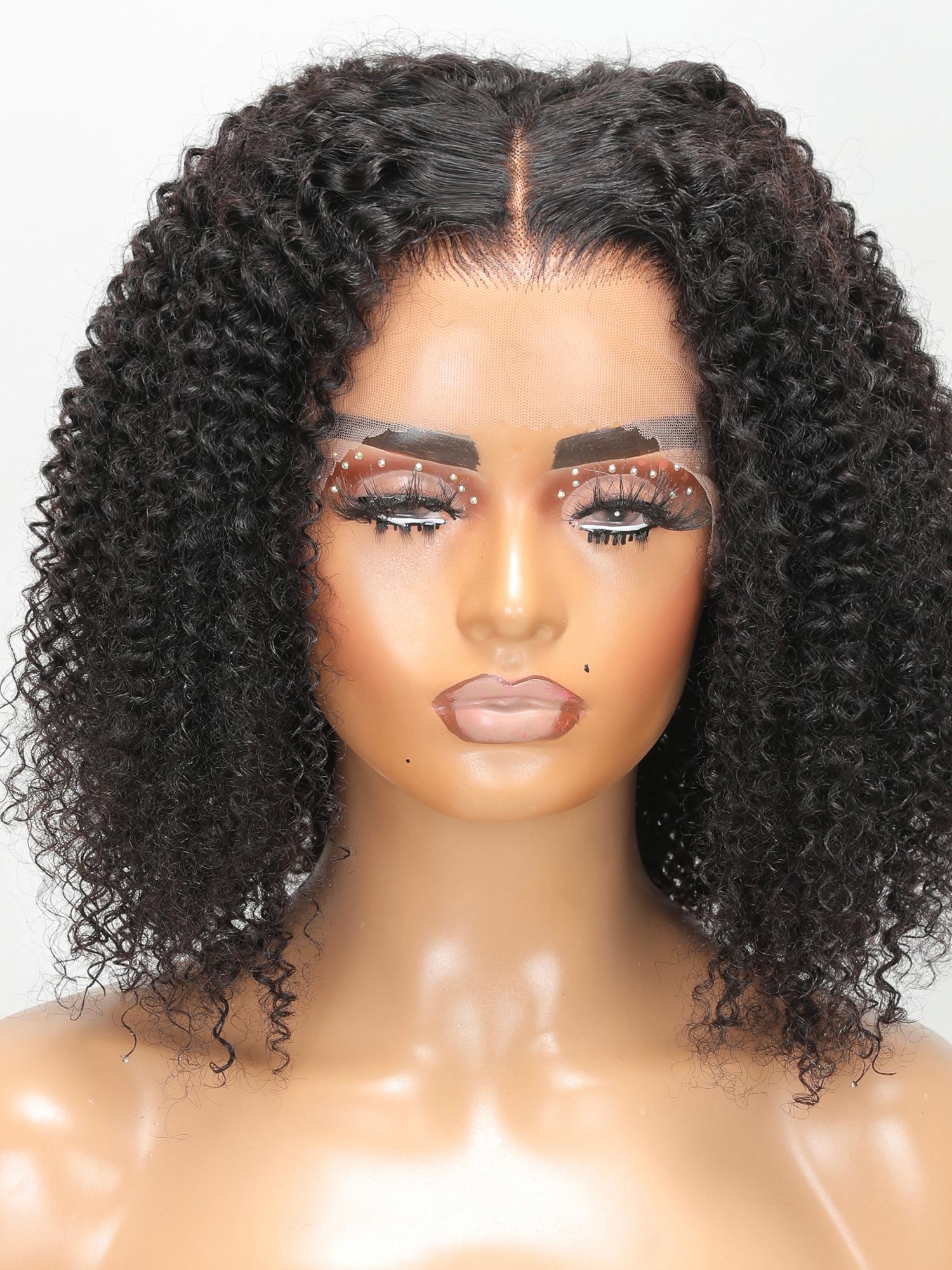 13x4 Lace Front Black Deep Curly Bob Human Hair Wig