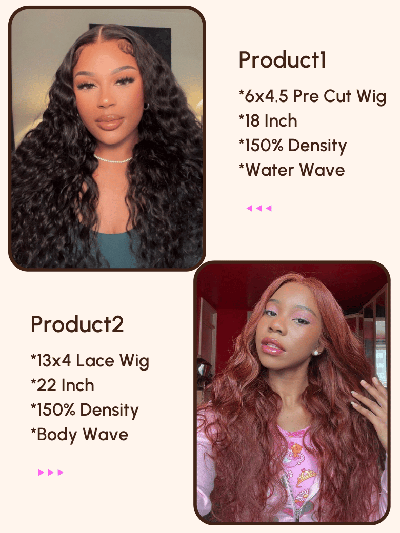 [2 wigs=$279] 18" 6x4.5 Pre Cut Water Wave Wig and 22" 13x4 Lace Body Wave Wig