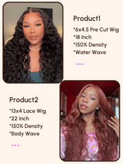 [2 wigs=$279] 18" 6x4.5 Pre Cut Water Wave Wig and 22" 13x4 Lace Body Wave Wig