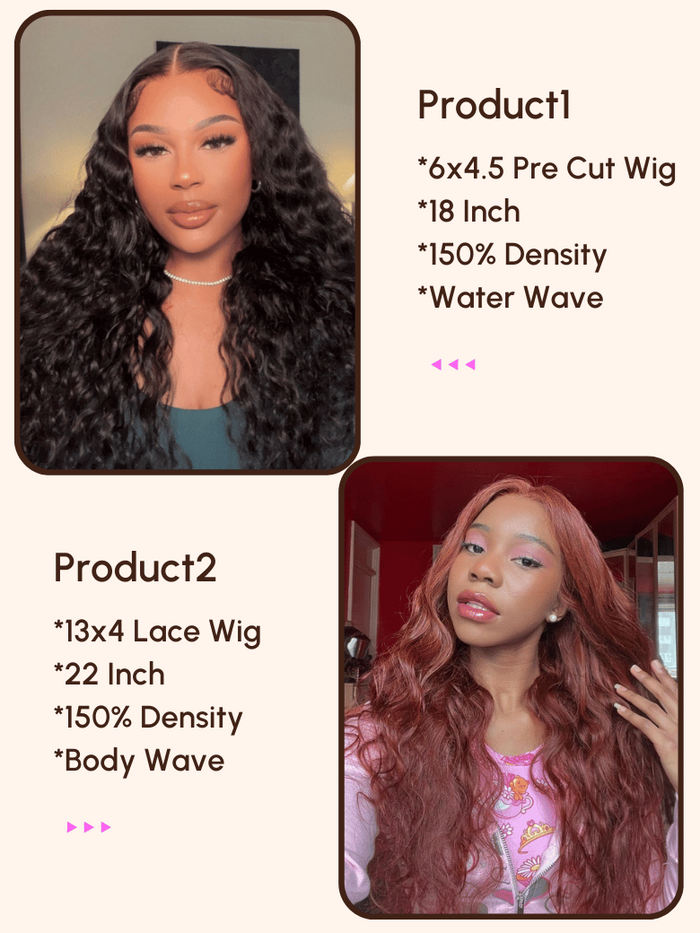 Petaluxe [2 wigs=$279] 18" 6x4.5 Pre Cut Water Wave Wig and 22" 13x4 Lace Body Wave Wig