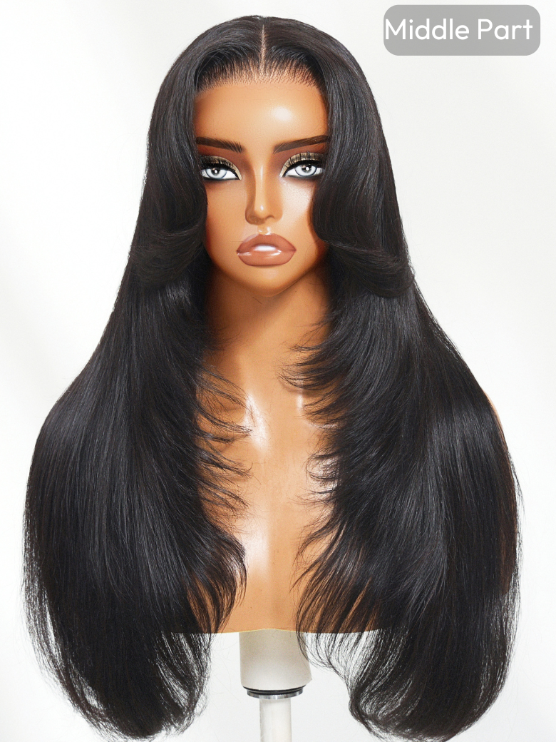 [From 20 Inch] 13x4 Pre-Everything? Lace Frontal Black Feather Layer Cut Straight Glueless