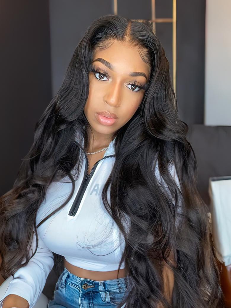 Body Wave Lace Part Wig 150% Density Natural Black 100% Virgin Human Hair Wigs For Women