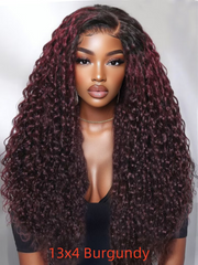 13x4 Lace Frontal Burgundy Plum With Dark Roots Water Wave Pre-Everything Wig