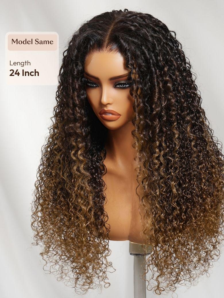 7x5 Bye Bye Slip? Glueless Lace Dark Brown to Caramel Ombre with Dark Roots Jerry Curly Wig with Spiral Curls