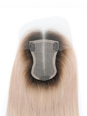 3.5x5.5 HD Lace Sandy Blonde Dark Roots Straight Clip On Hair Topper
