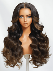 7x5 Bye Bye Knots Wig Glueless Lace Black to Chestnut Brown Ombre Loose Wave Wig With Bleached Knots 150% Density