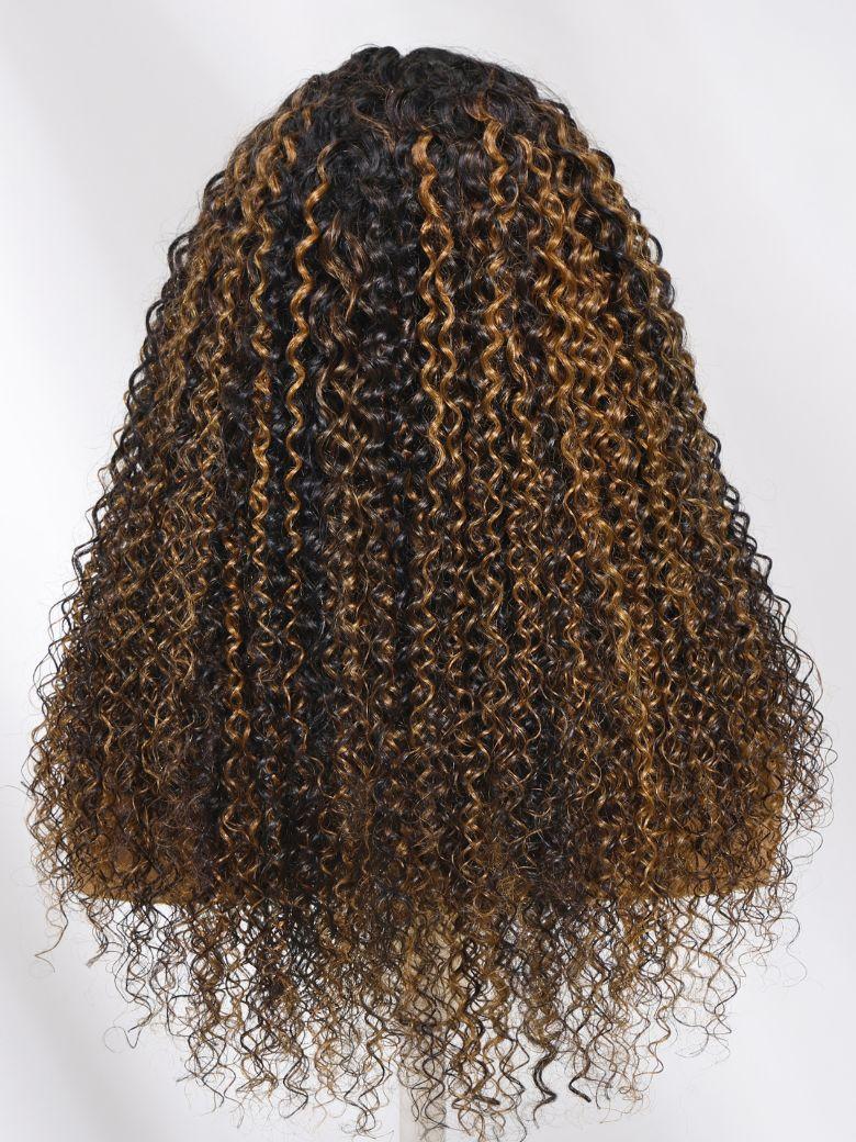 EasiContour? V Part Brown Highlights with Dark Roots Jerry Curly Drawstring Wig