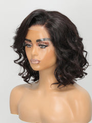 13x4 Lace Front 180% Density Hollywood Side Swept Bangs Shoulder Length Wavy Wig