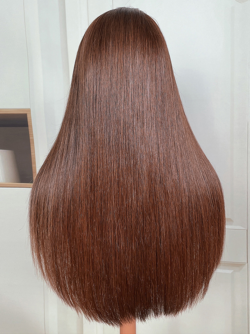 Brunette with Blonde Highlight Streaks 13x4 Lace Front Bone Straight Wig