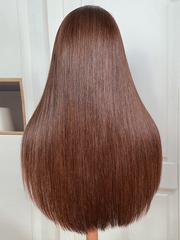 Brunette with Blonde Highlight Streaks 13x4 Lace Front Bone Straight Wig